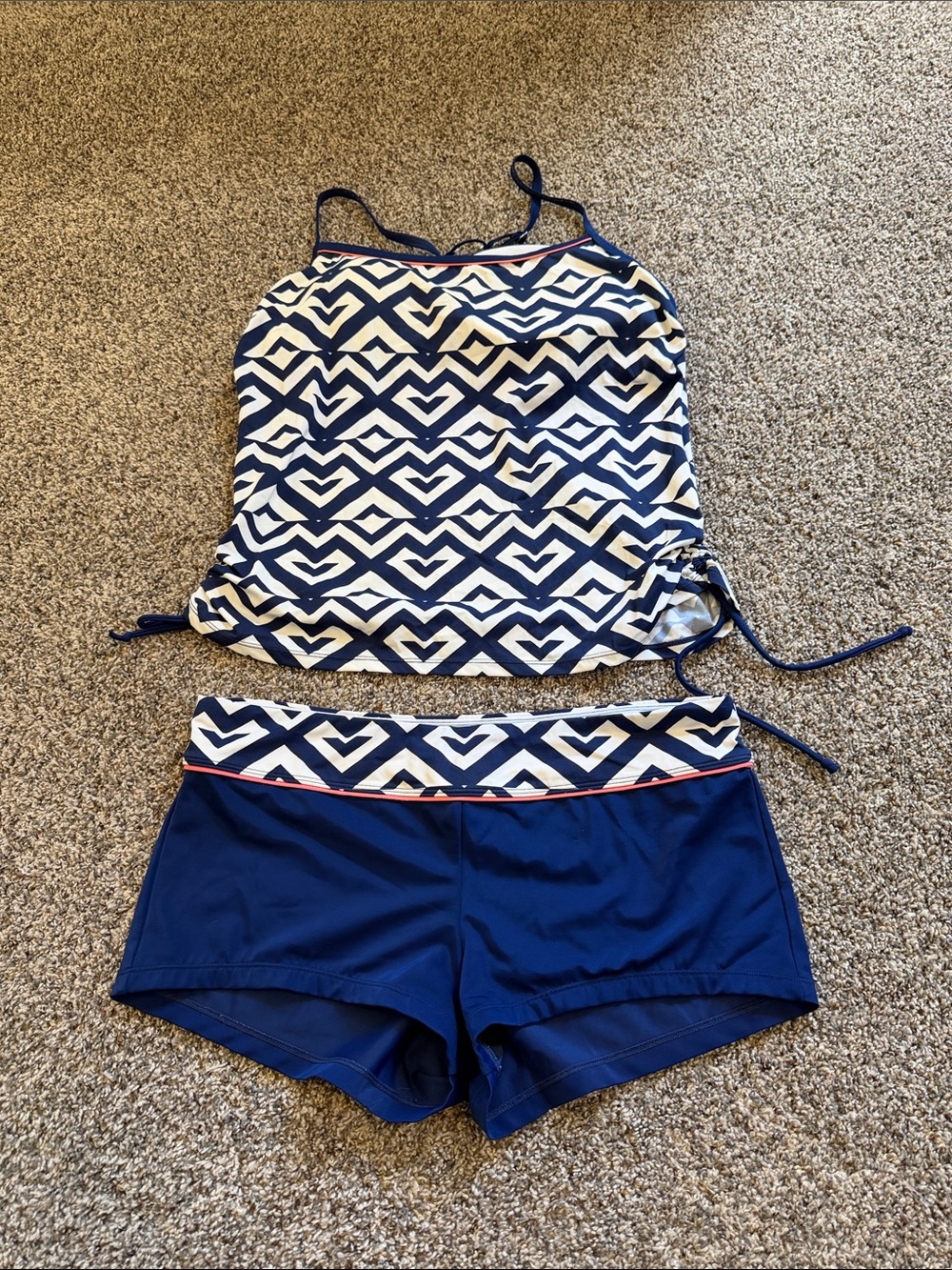 South Point Navy & White Geometric Tankini Set Size 16